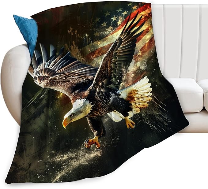 American Eagle Bald Eagle Throw Blanket and Decor With American Flag Design for All Ages - Soft Warm Cozy Fleece for Couch, Sofa, Bed 50"x40"