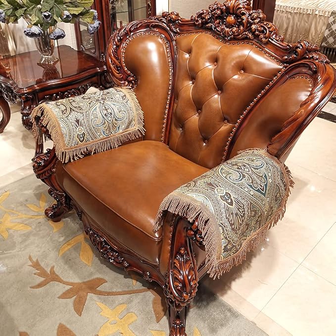 LUFEIJIASHI Luxury Couch Arm Covers, Washable Armrest Protectors for Leather Sofa, Anti Slip Recliner Chair Arm Covers Set of 2 (FLKF-Coffee)