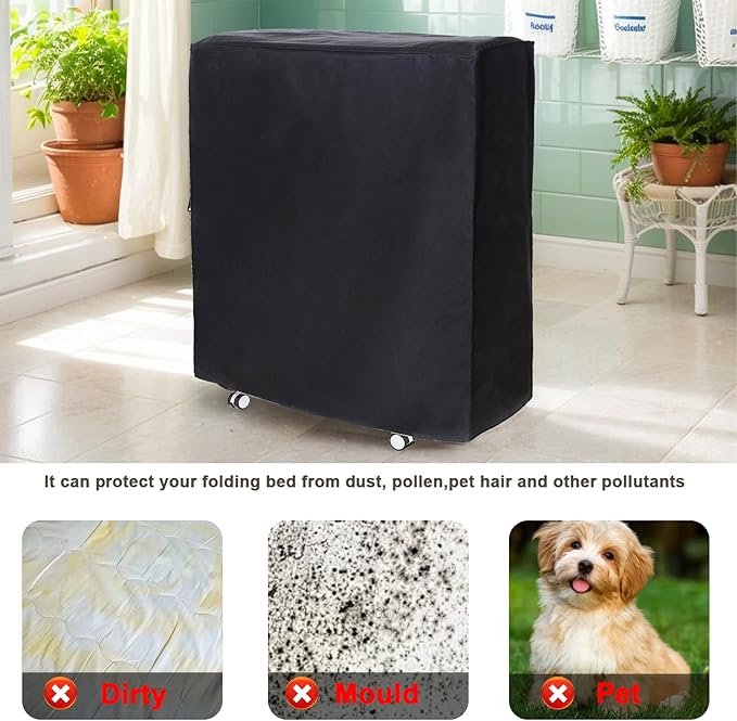 Rollaway Bed Cover 39.5"x15.5"x45.2" Dustproof and Waterproof Folding Bed Storage Cover Large Camping Cots Cover, Easy on and Off, Black