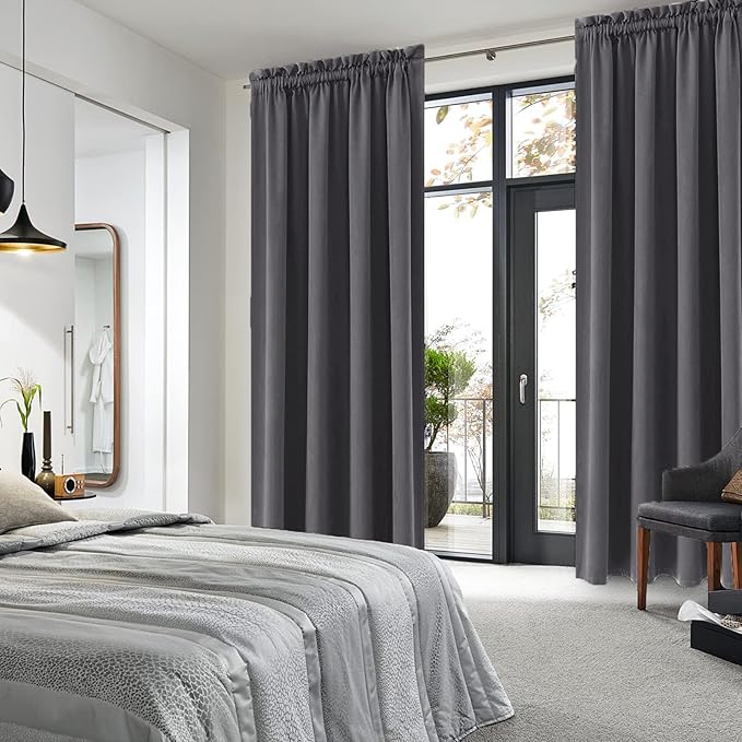 DWCN Blackout Curtains for Bedroom 84 Inch Length 2 Panels Set, Solid Thermal Insulated Energy Saving Rod Pocket Window Treatment Curtains Blackout Drapes (W42 x L84 Inch, Dark Grey)