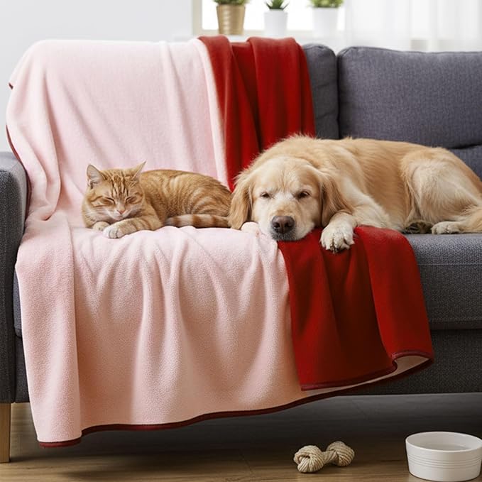 Waterproof Blanket for Bed Couch Sofa, 40''x60'' Reversible & Washable, Fleece and Flannel Waterproof Mat, Water Resistant Bed Cover, Leakproof Mattress Protector(Light Pink/red)