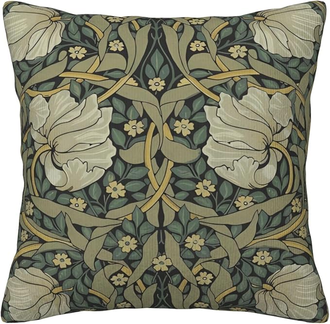William Morris Green Vintage Floral Pimpernel Design 18x18 inches Throw Pillow Covers Square Pillowcases Decor for Bed Couch Sofa Living Room Cushion Covers
