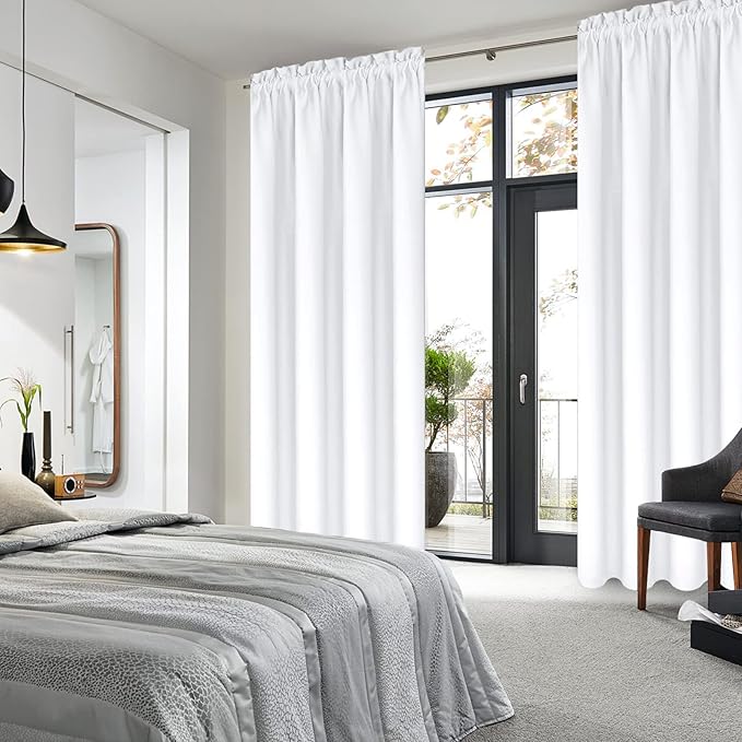 DWCN White Curtains for Living Room Thermal Insulated, 50% Light Blocking Curtains for Bedroom, Dining Room Window, W 38x L 84 Inch, Set of 2 Rod Pocket Curtain Panels
