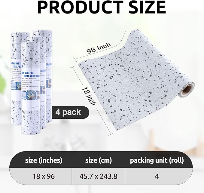 RAY STAR 18X96 Inch Shelf Liner for Kitchen Cabinets, Non-Adhesive Cabinet Liner Washable, PVC Drawer Liner for Dresser Non-Slip Bathroom (Stone)(4 Roll)
