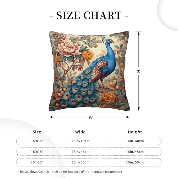 William Morris Abstract Vintage Floral Peacock Design 18x18 inches Throw Pillow Covers Square Pillowcases Decor for Bed Couch Sofa Living Room Cushion Covers