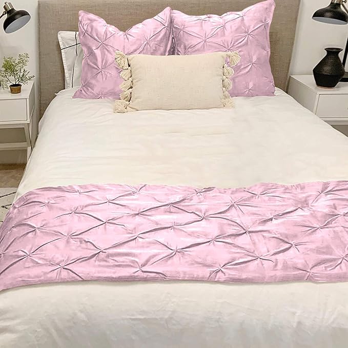Bed Runner Set - 100% Pure Cotton 800 Thread Count - Luxury 1 Pinch Pleated Bed Runner and 2 Pillow Cover - 3 Piece Pinch Pleated Bed Runner Set California King, Pink