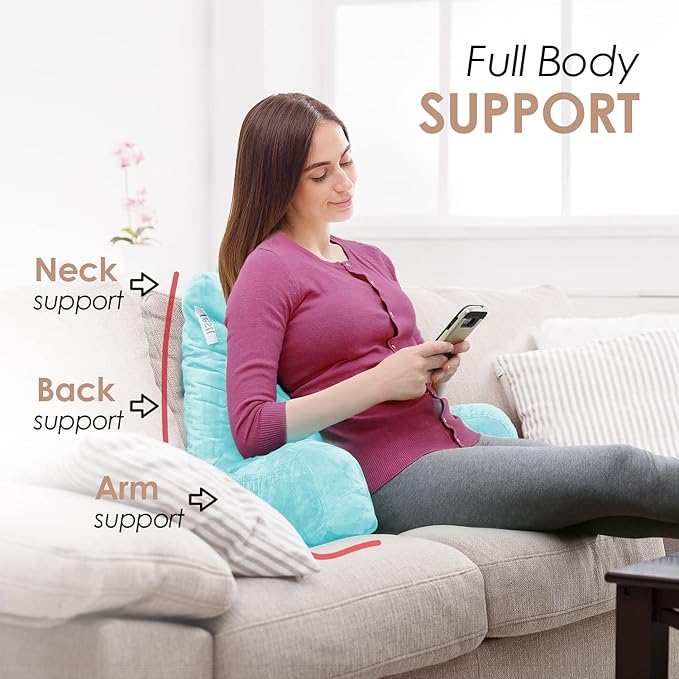 Nestl Reading Pillow for Kids & Teens with Shredded Memory Foam, Backrest Pillows for Reading, Watching, and Gaming, Use on The Couch, Bed, or Floor, Adjustable Support with Washable Cover Light Blue