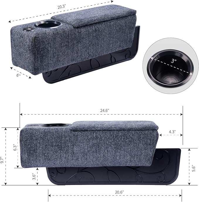 Multifunctional Sofa Armrest, Couch Armrest with Wireless Charge Stand, Removable Couch Caddy with Storage,Including LED Reading Light,Navy