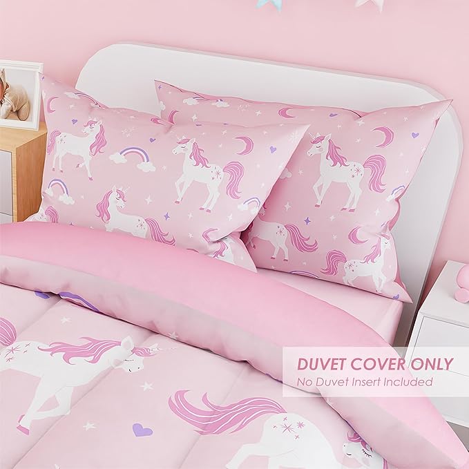 SANDJEST Unicorn Duvet Cover Sets Twin Size for Kids Girls, Include 1 Polyester Comforter Cover 68x86 Inches and 1 Pillowcase 20x26 Inches, Comforter Not Included, Gift for Christmas Birthday