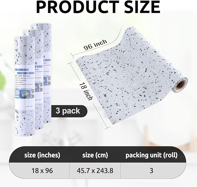 RAY STAR 18X96 Inch Shelf Liner for Kitchen Cabinets, Non-Adhesive Cabinet Liner Washable, PVC Drawer Liner for Dresser Non-Slip Bathroom (Stone)(3 Roll)