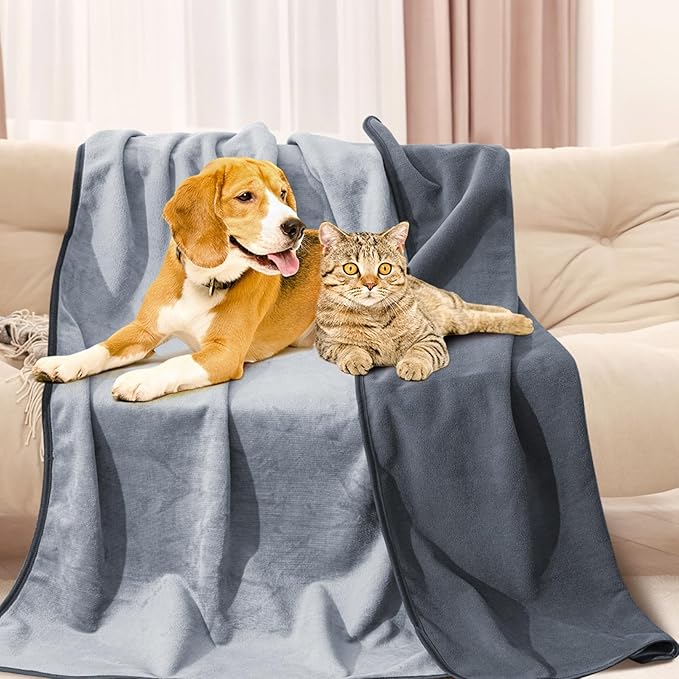 Waterproof Blanket for Bed Couch Sofa, 50''x60'' Reversible & Washable, Fleece and Flannel Waterproof Mat, Water Resistant Bed Cover, Leakproof Mattress Protector(Dark Gray/Light Gray)