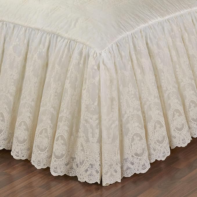 Cameo Lace Luxury Washable Polyester Bedding Set | Vintage Elegant | Pearl | Scroll Leaf Floral Cameo Quilting Embroidered | Set of Three: Cal King Bedspread and Two King Shams