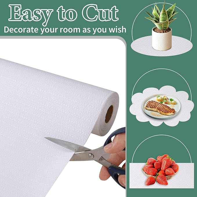 Drawer and Shelf Liner for Kitchen Cabinet: 23 in X 20 Ft Non Slip Waterproof Shelf Paper Non Adhesive Refrigerator Liners White Easy Liners for Bathroom Cupboard with Knife Tape Measure