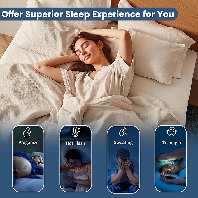 100% Linen Sheet Set Cal King Size Extra Deep Pocket Fits 18-24 Inch Mattress, Breathable & Soft, Smooth 6-Piece Set for Thick Mattresses Hotel Luxury Bedding（Cal King, Dusty Blue）