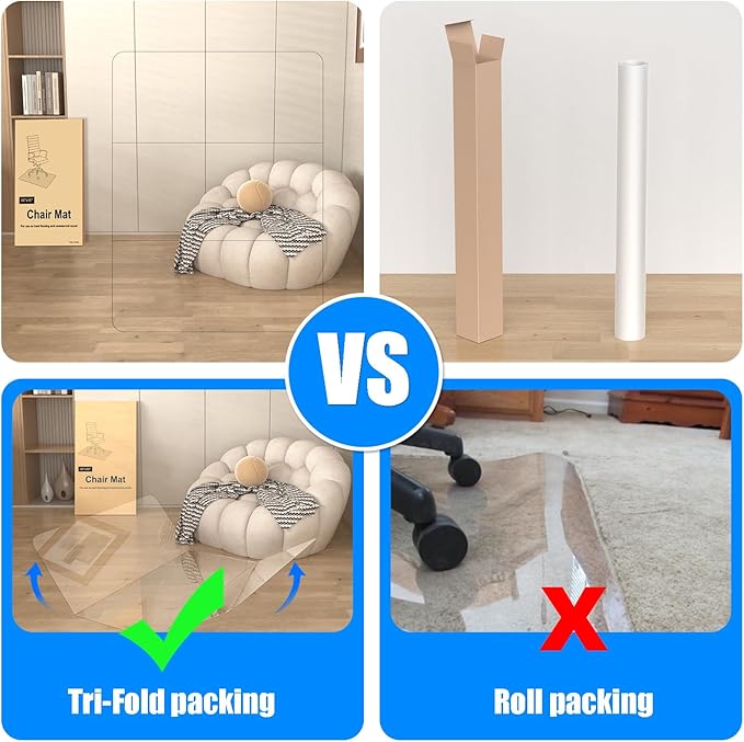 Heavy Duty Crystal Clear Office Chair Mat for Hardwood & Carpet Floors,48'' x 36'' - Upgraded Tri-Fold Transparent Desk Chair Mat for Office Home