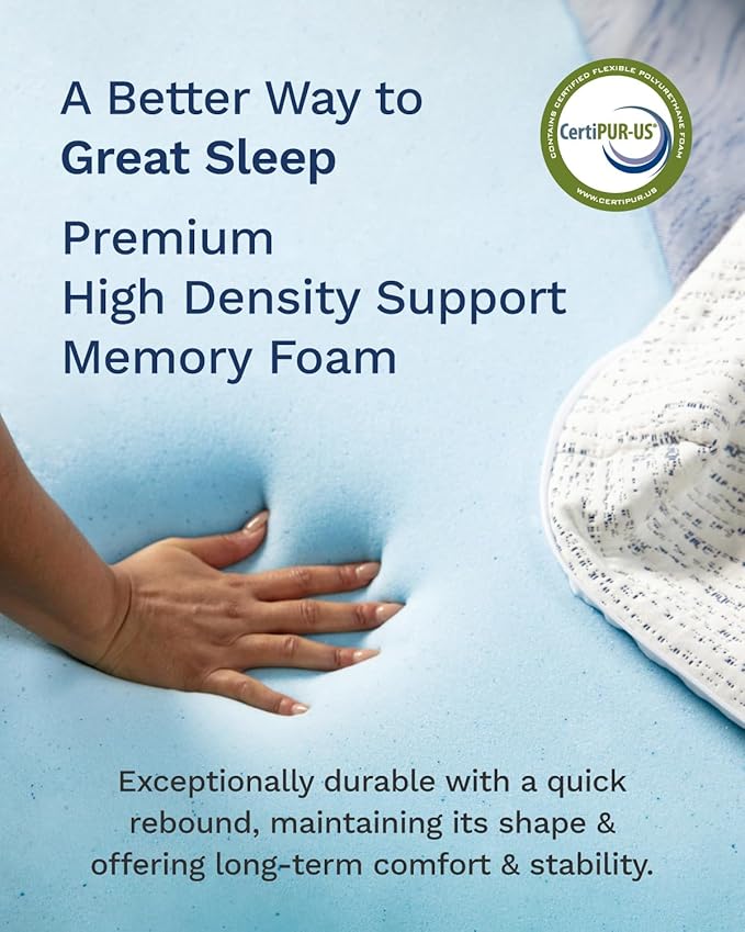 ViscoSoft 3 Inch Memory Foam Mattress Topper Full XL - Select High Density Ventilated Extra Long Mattress Pad - Premium Removable Rayon Cover