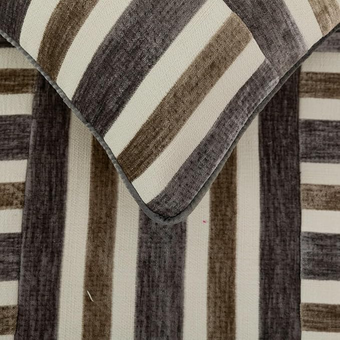 The HomeCentric King/Queen/Twin Beige & Grey Decorative Queen 74"x18" Bed Runner with 2 Pillow Cover, Patchwork Bed Scarf on Velvet Fabric - Striation