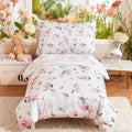 PERFEMET Floral Toddler Bedding 4-Piece Pink Flower Toddler Girls Comforter with Sheet Set Reversible Butterfly Kid Bed Sets-Comforter, Fitted Sheet,Flat Sheet,Pillowcase