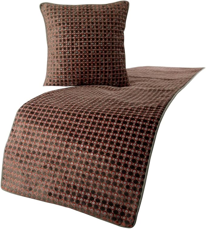 HomeCentric Grey Bed Runner & Scarf, Full Size 68"x18", Velvet with Sequins Embroidery - Ditto Dots