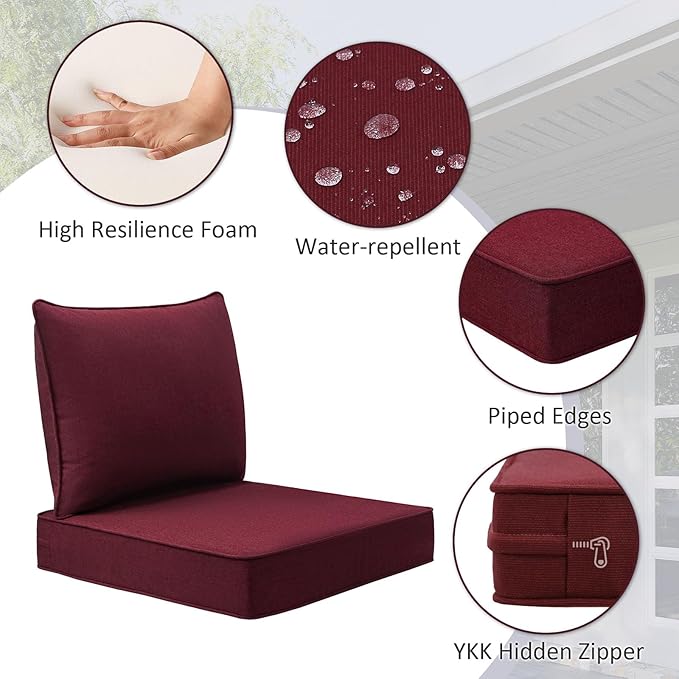 Sunbrella Outdoor Patio Chair Cushions Set, 24" x 24", Set of 2, Water-Repellent, Fade Resistant, Deep Seat Cushion for Backyard, Couch, Sofa and Patio Furniture, Spectrum Ruby