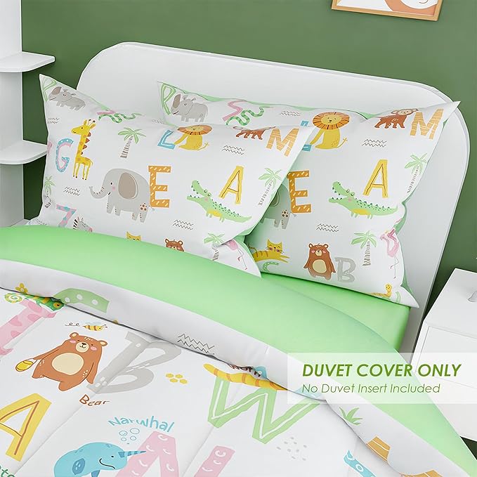 SANDJEST Alphabet Duvet Cover Sets Full Size for Kids Boys Girls, Incude 1 Polyester Comforter Cover 80x90 Inches and 2 Pillowcases 20x26 Inches, Comforter Not Included, Gift for Christmas Birthday