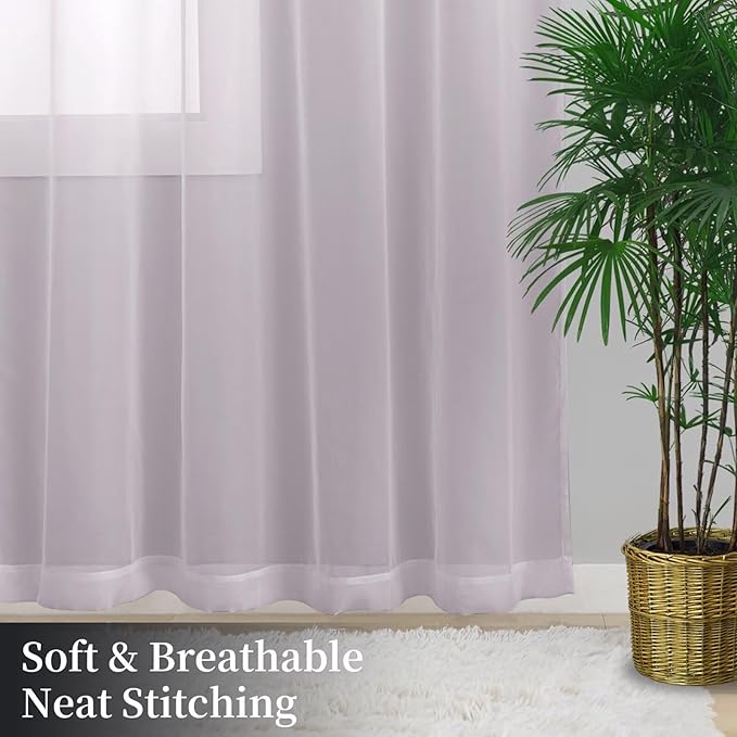 Sheer Curtains 72 Inches Long 2 Panels, Rod Pocket Short Curtain for Kitchen, Bedroom, Cafe Window(Light Grey 38" W x 72" L)
