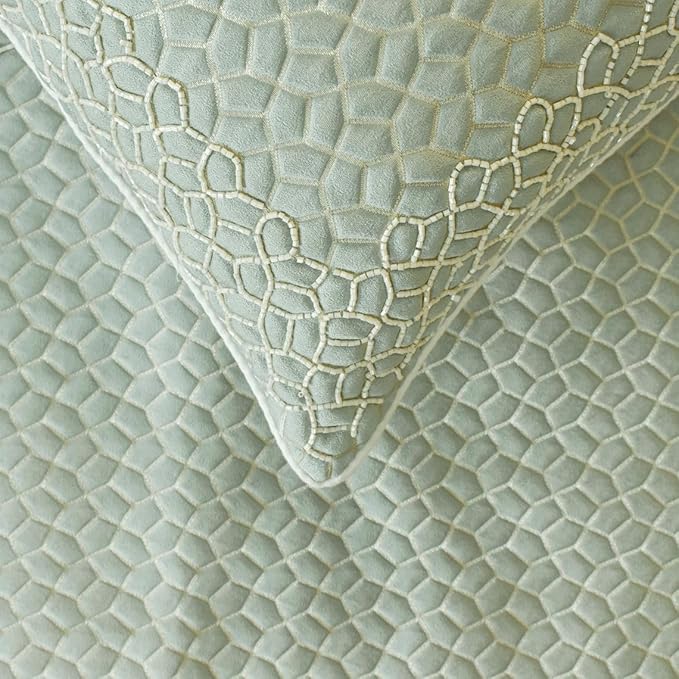 The HomeCentric King/Queen/Twin Blue Designer CA King 86"x18" Bed Runner Without Pillow Cover, Mosaic, Bead Embroidery, Handmade, Tassels Bed Scarf on Jacquard Fabric - Tessellation Blue