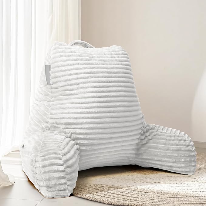 Hearth & Harbor Reading Pillow for Bed Adult – Back Pillow for Sitting in Bed, Standard Bed Pillows for Sitting Up in Bed, Foam Bed Chair Pillow, White Bed Rest Pillow