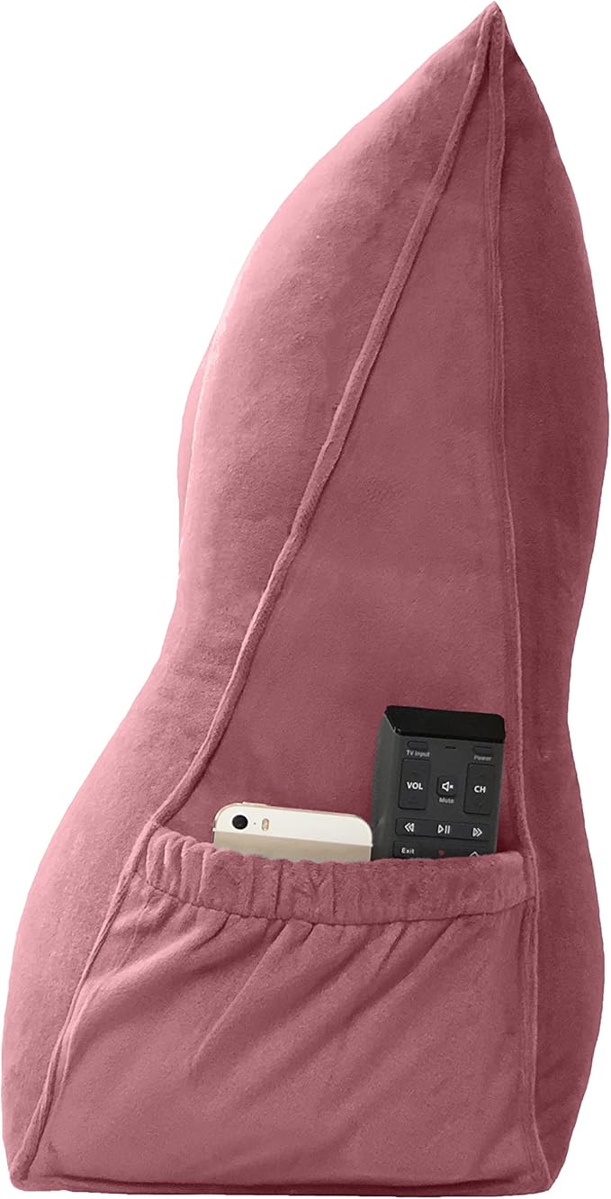 Triangular Reading Bed Rest Pillow Large Bolster Cushion Headboard Backrest Wedge Pillow with Removable Cover and Two Large Side Pockets (Pink, King: 78 x 8 x 20 inches)