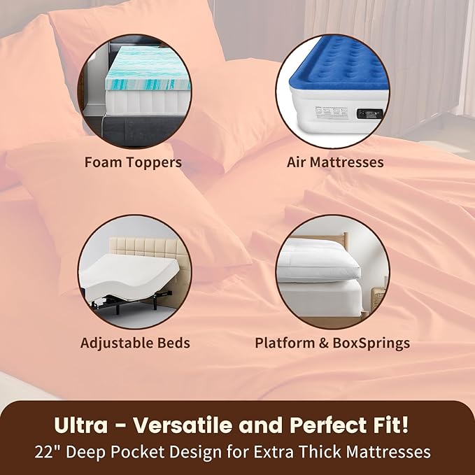 100% Linen Sheet Set Cal King Size Extra Deep Pocket Fits 18-24 Inch Mattress, Breathable & Soft, Smooth 4-Piece Set for Thick Mattresses Hotel Luxury Bedding（Cal King, Orange）