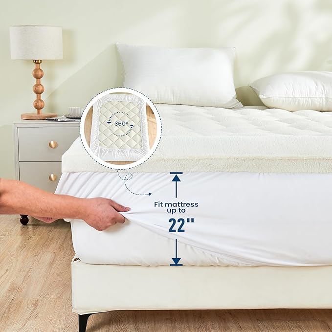 Mattress Topper Full for Back Pain Thick Mattress Pad Cover Sherpa Plush Pillow Top Down Alternative Fill Mattress Cover with 8-22 Inch Deep Pocket