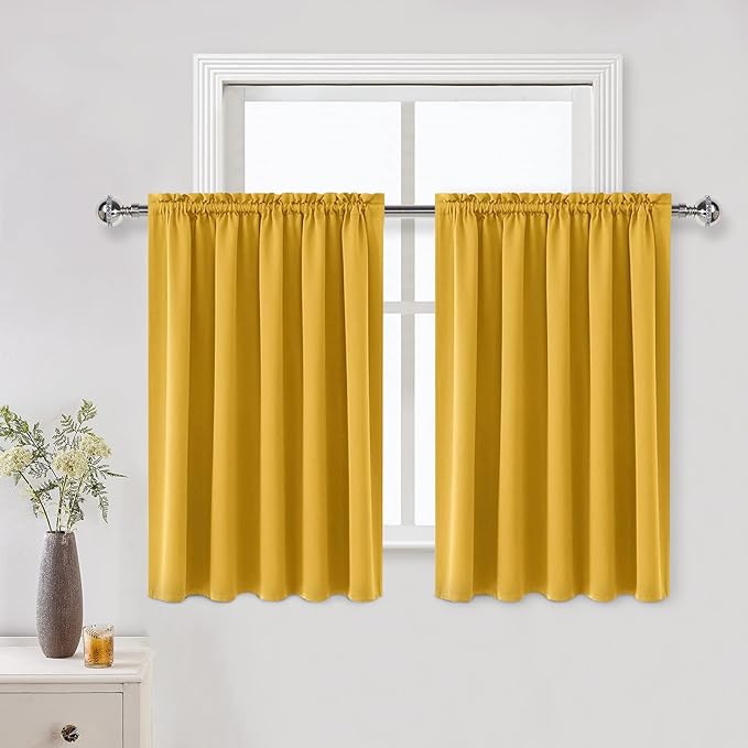 DWCN Thermal Short Blackout Curtains for Small Window, Energy Saving Room Darkening Curtains for Nursery/Bedroom/Kitchen(W60 x L36inch, Yellow, Set of 2 Panels, Top of Rod Pocket)