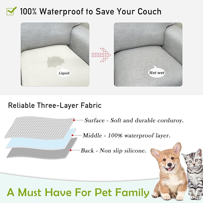 Couch Arm Covers, Sofa Arm Covers, Waterproof Armrest Cover for Sofa, Armchair, Loveseat, Non-Slip Recliner Arm Cover, Sofas Headrest Cover, Arm Chair Covers Set of 2 (Cream, 24"×20")