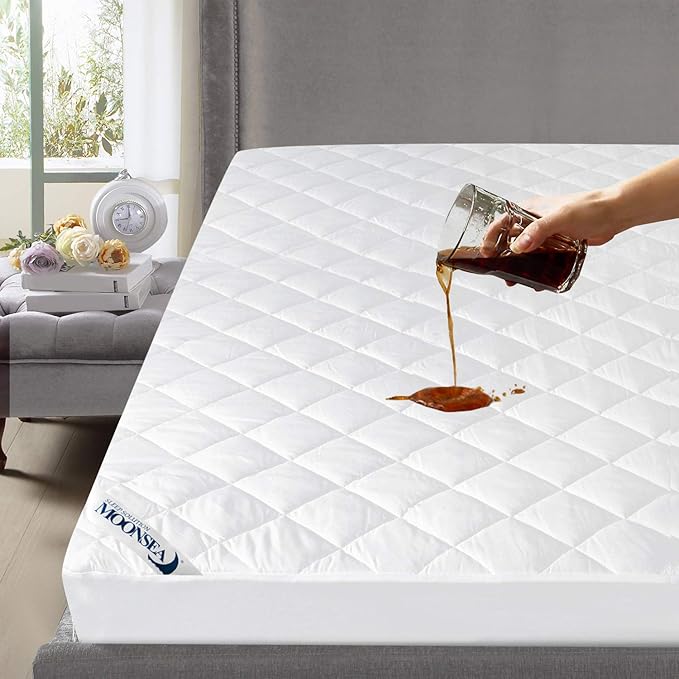 Queen Mattress Topper Pad Protector Waterproof, Absorbent Mattress Cover Queen Size Bed, Quilted Fitted Mattress Protector with Deep Pocket Stretches up to 18 Inch