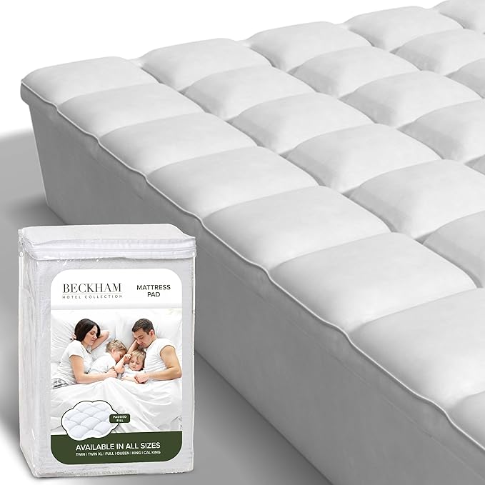 Beckham Hotel Collection Twin XL Size Hybrid Mattress Protector & Pad - Extra Padded, Thick, Plush, & Fitted Mattress Topper for Bed - Quilted Pillow Top Mattress Cover