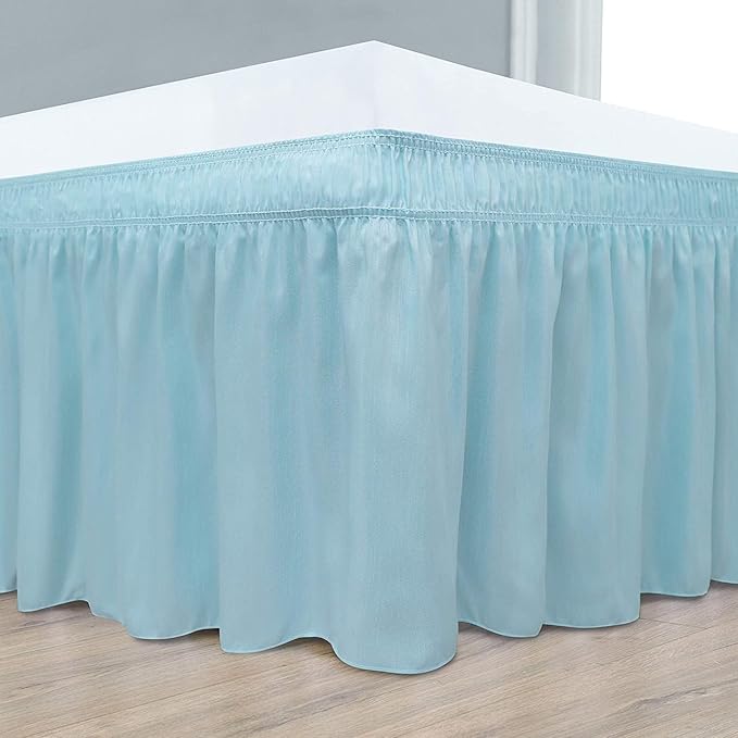 Light Blue Wrap Around Bed Skirts with 16" Drop - Three Sides Fabric Adjustable Elastic Dust Ruffle Silky Soft -600 TC Stretchy Bed Skirt-King(76"X 80") Light Blue