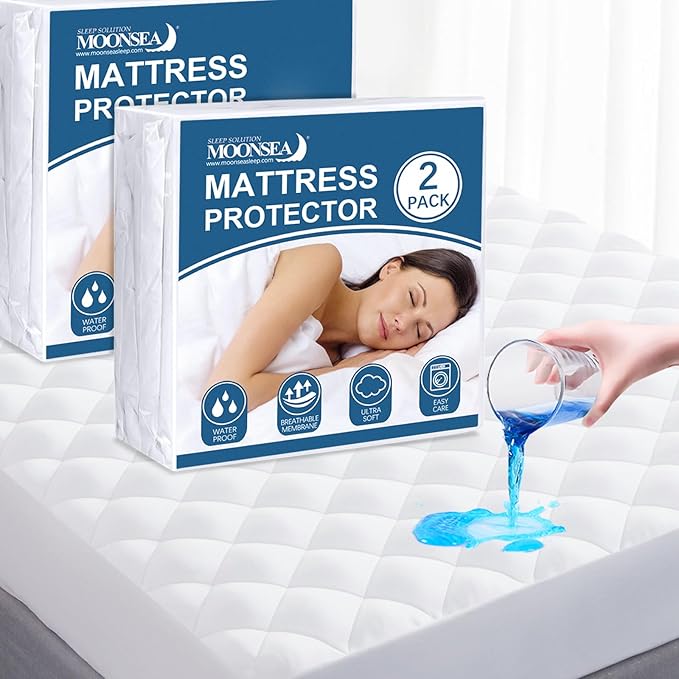 Twin XL Mattress Protector Pad 2 Pack Quilted Waterproof, Absorbent Twin Extra Long Mattress Topper Cover for College Dorm, Deep Pocket Stretches up to 16 Inch