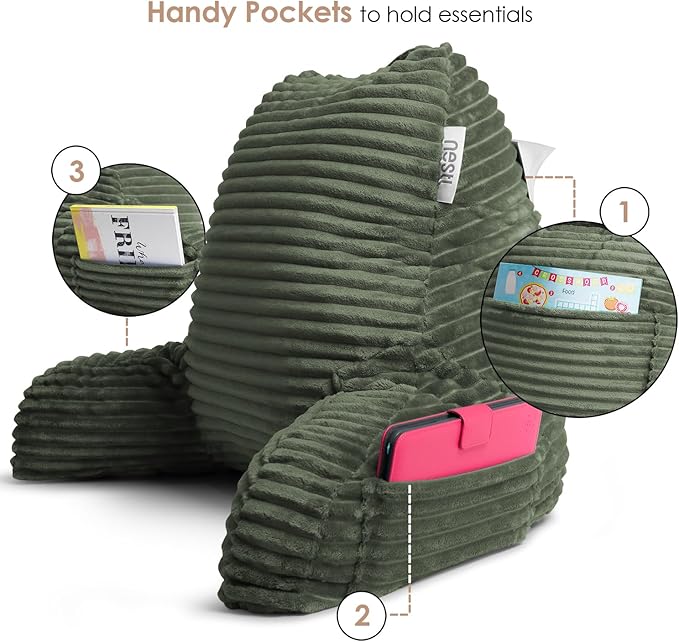 Hearth & Harbor Reading Pillow for Bed Adult – Back Pillow for Sitting in Bed, Standard Bed Pillows for Sitting Up in Bed, Foam Bed Chair Pillow, Olive Green Bed Rest Pillow