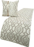 The HomeCentric King/Queen/Twin Ivory & Silver Decorative CA King 86"x18" Bed Runner with 2 Pillow Cover, Lattice & Quilted Bed Scarf on Jacquard Silk Fabric - Ivory Delicacy