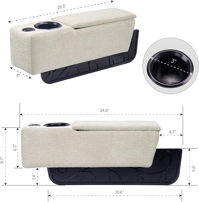 Multifunctional Removable Sofa Armrest with Cup Holder, Couch Armrest with Wireless Charge Stand, Couch Caddy with Storage,Equipped with LED Reading Light, Almond