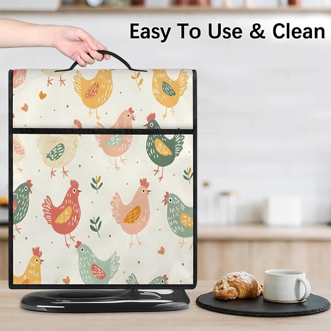 Kitchen Appliance Cover - Stand Mixer & Coffee Maker Dust Cover - Cute Hen Design - Fits 6-8 Quart Mixers - Polyester Fabric with Pockets