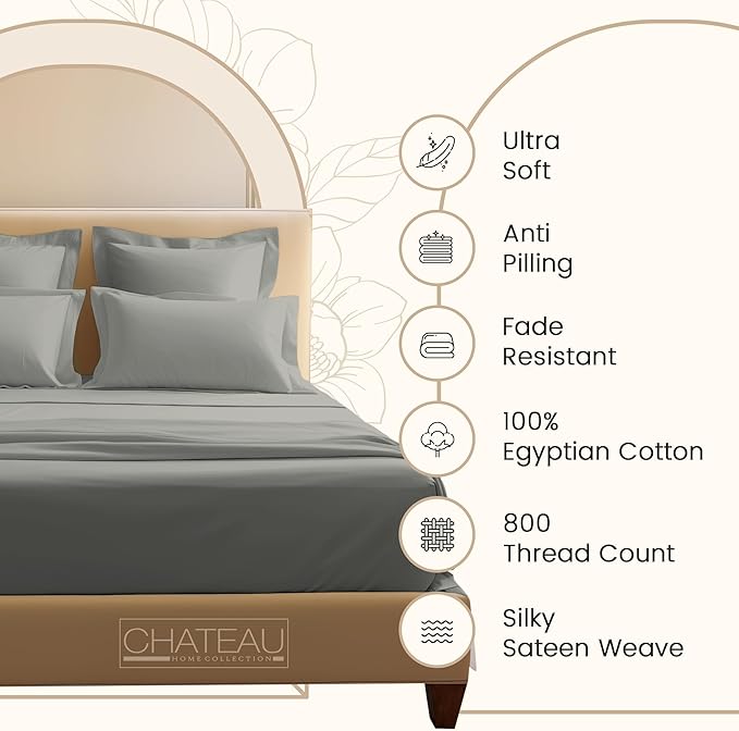 100% Cotton Sheets California King Size Sheets Set, Cal King Sheet Set, 800 Thread Count Sateen Weave Luxury Hotel Sheets, Naturally Cool Long Staple Egyptian Cotton, No Pilling & Shrink - Silver