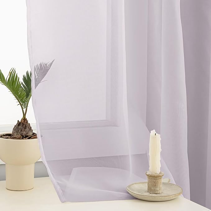 Sheer Curtains 72 Inches Long 2 Panels, Rod Pocket Short Curtain for Kitchen, Bedroom, Cafe Window(Light Grey 38" W x 72" L)