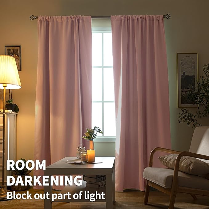 BGment Baby Pink Room Darkening Curtains for Short Window - Rod Pocket Thermal Insulated Blackout Curtains for Girl Bedroom, 42 x 45 Inch, 2 Panels