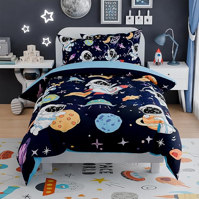 SANDJEST Astronaut Bedding Sets for Boys, Ultra Soft Microfiber Comforter Set with 3-Pieces, Comforters Sets for Kids Children Boy Bedroom Decor