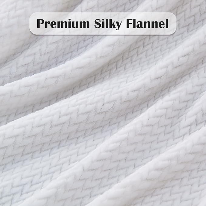 NEWCOSPLAY Super Soft Throw Blanket White Premium Silky Flannel Fleece Leaves Pattern Lightweight Bed Blanket All Season Use (White, Throw(50"x60"))