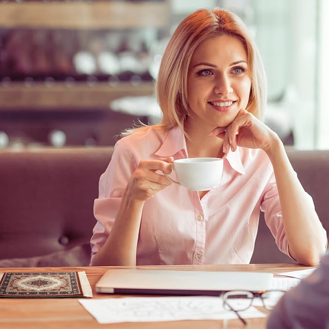 4 Pieces Rug Table Coasters Table Drink Holders Oriental Design Fabric Carpet Drink Mats Oriental Design Fabric Elegant Carpets Kitchen and Bar Mats for Home Office(Square,Classic Pattern)