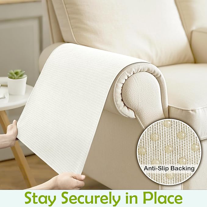 Couch Arm Covers, Sofa Arm Covers, Waterproof Armrest Cover for Sofa, Armchair, Loveseat, Non-Slip Recliner Arm Cover, Sofas Headrest Cover, Arm Chair Covers Set of 2 (Cream, 26"×26")