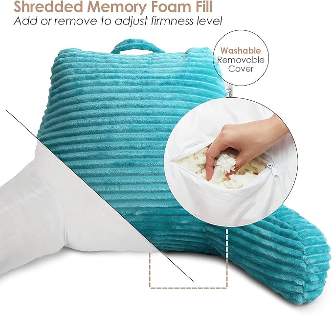 Hearth & Harbor Reading Pillow for Bed Adult – Back Pillow for Sitting in Bed, Standard Bed Pillows for Sitting Up in Bed, Foam Bed Chair Pillow, Teal Bed Rest Pillow