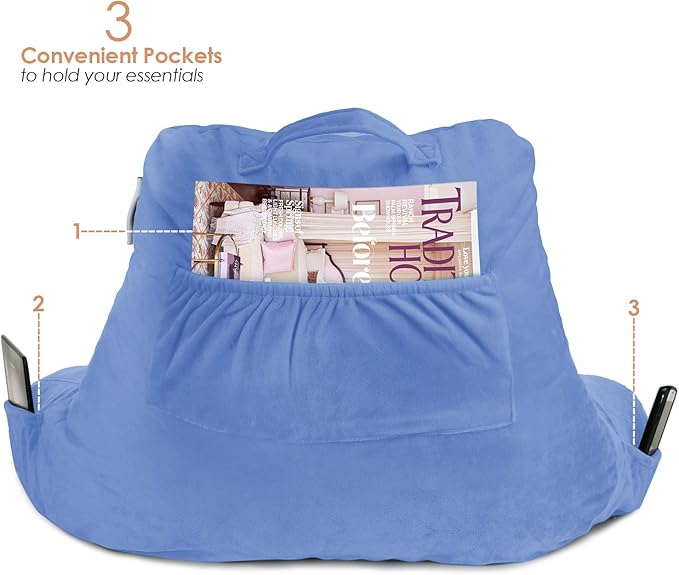 Nestl Reading Pillow for Kids & Teens with Shredded Memory Foam, Backrest Pillows for Reading, Watching, and Gaming, Use on The Couch, Bed, or Floor, Adjustable Support with Washable Cover Calm Blue